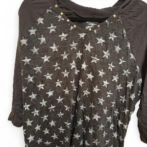 Black & White Stars V-Neck Hoodie Lane Bryant Long Sleeved Top